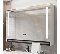 Armoire de salle de bain à LED avec miroir mural, miroir de maquillage intelligent avec variateur d'intensité en continu, affichage de l'heure et de la température, design noir moderne