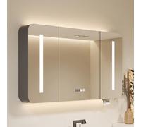Armoire de salle de bain à LED avec revêtement anti-buée - Rangement mural moderne - Éclairage 3 couleurs - Maquillage élégant pour la maison et le spa - Design compact