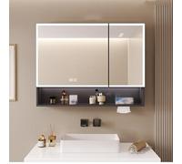 Armoire de salle de bain à LED HD anti-explosion avec contrôle tactile étagère ouverte tricolore réglable miroir de courtoisie mural solution de rangement élégante