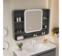 Armoire de salle de bain à LED intelligente avec miroir tactile, fonction anti-buée, design rectangulaire, bande lumineuse éclairée - Solution de rangement parfaite pour salles de bains modernes