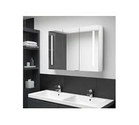 Armoire de salle de bain à miroir LED 89x14x62cm Blanc brillant