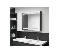 Armoire de salle de bain à miroir LED noir brillant 80x12x68 cm