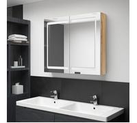 Armoire de salle de bain à miroir LED - vidaXL - Blanc et chêne - 80x12x68 cm - 3 étagères - Interrupteur marche/arrêt