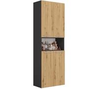 Armoire de salle de bain avec 2 paniers à ligne - CDF - Meuble colonne - Gris mat et aspect bois - 174x60x30