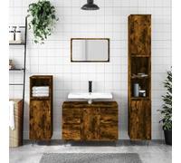 Armoire de Salle de Bain avec 4 Tiroirs et Porte, Meuble Rangement en Bois d'Ingénierie Résistant à l'Humidité, Installation Flexible Pieds en Fer, Design Moderne
