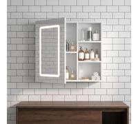 Armoire de salle de bain avec éclairage - 60 x 15,2 x 60 cm - Armoire murale avec éclairage et étagère - 3 couleurs de lumière à intensité variable et anti-buée - Armoire murale de salle de bain avec