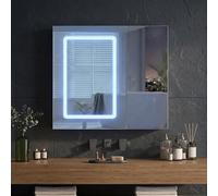 Armoire de salle de bain avec éclairage - 70 x 13,5 x 60 cm - Armoire murale avec éclairage et étagère - 3 couleurs de lumière à intensité variable et anti-buée - Armoire murale de salle de bain avec