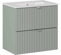 Armoire De Salle De Bain Avec Lavabo 60 Cm - Façade Fraisée Et Poignées D'argent