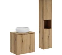 Armoire De Salle De Bain Avec Lavabo À Poser Et Colonne 60 Cm Chêne Coast Evoke