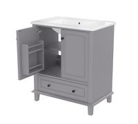Armoire de salle de bain avec lavabo, autoportante, grand espace de rangement, 76x46x87 cm, Gris