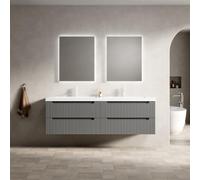 Armoire de salle de bain, avec lavabo intégré, en matériau minéral, pré-monté, moderne, 160 cm, avec 2 lavabos encastrés, 4 tiroirs à fermeture amortie, flottant/débarrassé du sol, pré-assemblé