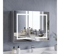 Armoire de salle de bain avec miroir 80 x 60 x 14 cm - Double porte avec LED - 80 cm de large - Armoire de salle de bain avec miroir et étagère réglable - Armoire suspendue - Interrupteur à capteur