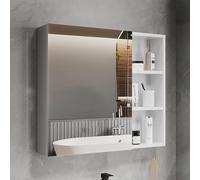 Armoire de salle de bain avec miroir à LED anti-buée et design à intensité variable 80 x 68 x 12 cm Finition élégante grise et blanche parfaite pour la décoration de la maison