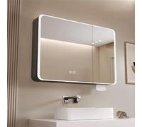 Armoire de salle de bain avec miroir anti-buée à LED avec interrupteur tactile, rangement mural en aluminium, design moderne, fonctionnel, fonction extractible en papier