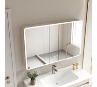 Armoire de salle de bain avec miroir avec éclairage LED, fonction de désembuage intelligente, vanité HD et rangement de médicaments