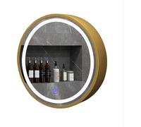 Armoire de Salle de Bain avec Miroir éclairé à LED, Armoire de Rangement Murale Ronde pour médicaments avec Interrupteur Tactile Intelligent antibuée, Noir A, 70 cm (Or B 60 cm)