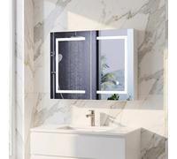 Armoire de salle de bain avec miroir et éclairage - 80 x 13,5 x 60 cm - 2 portes - Armoire de salle de bain avec éclairage et étagère - 3 couleurs de lumière à intensité variable et 3 étages