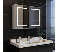 Armoire de Salle de Bain avec Miroir et Éclairage LED, Armoire Murale Salle de Bain avec 2 étagères réglables et 2 Portes, Armoires de Toilette Miroir avec interrupteur à capteur, 80x60x13.5cm