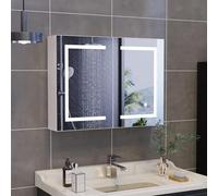 Armoire de salle de bain avec miroir et éclairage LED, Armoire toilette miroir 80x13.5x60cm avec Espace de Rangement, anti-buée, pour la salle de bain, la cuisine, ou même le salon (Porte double)