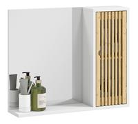 Armoire de salle de bain avec miroir - HOMCOM - étagère, porte à lattes en bambou et étagère réglable - blanc