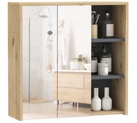 Armoire de salle de bain avec miroir - HOMCOM - montage mural - 3 étagères ouverts 2 portes miroir - 60 x 20 x 60 cm - bois naturel