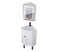 Armoire de salle de bain avec miroir intégré - Design d'angle avec lavabo et portes - Finition brillante intelligente - Support à trois pieds pour les petits espaces