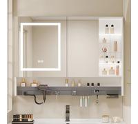 Armoire de salle de bain avec miroir LED avec technologie anti-buée à intensité variable et prise intégrée de 120 cm, solution de rangement élégante pour salles de bains modernes