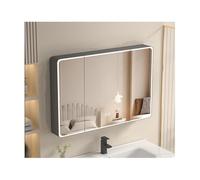Armoire de salle de bain avec miroir LED Kaki - Fixation murale avec étagères réglables - 90 cm - Organisateur de salle de bain élégant et fonctionnel