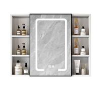 Armoire de salle de bain avec miroir LED Smart avec fonction désembuage de miroir HD et cloisons de rangement ouvertes, blanc, 215,9 cm