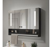 Armoire de salle de bain avec miroir lumineux à LED anti-buée, affichage de l'heure et interrupteur tactile - Rangement intelligent pour maquillage sur évier