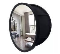 Armoire de Salle de Bain avec Miroir Mural en Bois, Porte Ouverte, Ronde, 50/60/70 cm, avec étagère à 3 Niveaux - Gain de Place (Noir, 50 cm/19,6 po)