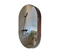 Armoire de Salle de Bain avec Miroir Mural et étagère de Rangement, Miroir Ovale en Bois, Armoire de Salle de Bain Blanche avec Finition Noyer 80 x 50 x 14 cm