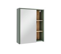 Armoire de salle de bain avec miroir Viola, 60x75cm avec étagères ouvertes, Vert/Chêne Artisan, Vicco 54858