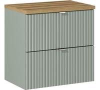 Armoire De Salle De Bain Avec Plateau 60 Cm – Fraisée, Line Reed Green + Chêne Evoke