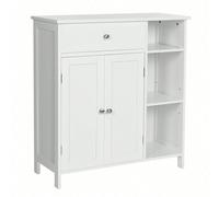 Armoire De Salle De Bain Avec Tiroir, 3 Compartiments Ouverts, 2 Portes, 75 X 30 X 80 Cm, Blanc Mat Blanc