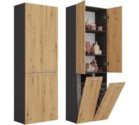 BDW Armoire de salle de bain NEL 2K/DD, 2 portes, 174 x 60 x 30 cm, anthracite/chêne