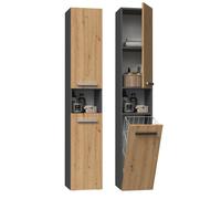 Armoire de salle de bain BDW, panier à linge 2 portes 174 x 31 x 30 cm...