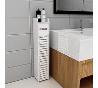 Armoire de Salle de Bain Blanc 17x15x78cm Tiroir, Compartiment, Support Papier Toilette, Porte-Papier Toilette, Porte Brosse WC