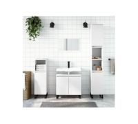 vidaXL Armoire colonne salle de bain – 4 compartiments, 2 étagères, pieds – Blanc bois d'ingénierie