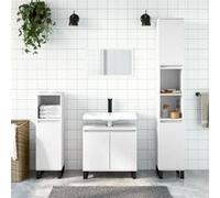 vidaXL Armoire colonne salle de bain – 4 compartiments, 2 étagères, pieds – Blanc bois d'ingénierie