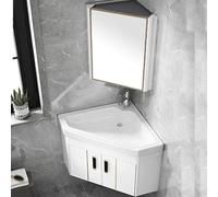 Armoire de salle de bain d'angle avec miroir - Meuble de rangement mobile avec robinet chaud et froid - Design gain de place pour petites salles de bains (blanc, 48 cm)