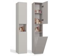 Armoire de salle de bain : deux portes, quatre étagères, couleur cachemire, avec panier à linge, dimensions du meuble : l : 31 cm, H : 174 cm, P : 30 cm