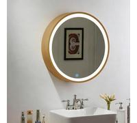 Armoire de salle de bain dorée avec miroir de 60 cm avec variateur d'intensité LED 3 couleurs Ouverture gauche/droite Fixation murale Design moderne pour une décoration d'intérieur élégante.