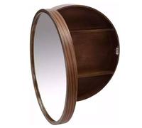 Armoire de salle de bain élégante marron avec miroir mural de 60 cm avec porte pliante et miroir rond suspendu, élégant pour décoration de salle de bain.