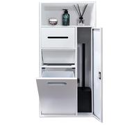 Armoire de salle de bain en acier inoxydable 304 avec support de papier toilette intégré et brosse de toilette pour chambre à coucher, bureau, cuisine (blanc, 40 x 86 x 14 cm)
