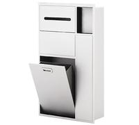 Armoire de salle de bain en acier inoxydable 304 avec support de papier toilette intégré et brosse pour chambre à coucher, bureau, cuisine (blanc, 40 x 67 x 14 cm)