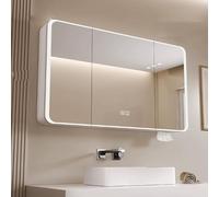 Armoire de salle de bain en aluminium avec éclairage LED - Armoire de salle de bain moderne suspendue avec lumières LED - Miroir cosmétique mural avec étagère - Sensible au toucher (F