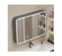Armoire de salle de bain en aluminium avec miroir à coins arrondis, éclairage LED, surface de bande lumineuse à 360° et support encastré, gris et blanc, 60 cm x 70 cm