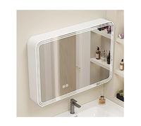 Armoire de salle de bain en aluminium avec miroir à coins arrondis, éclairage LED, surface de bande lumineuse à 360° et support encastré, gris et blanc, 90 cm x 70 cm