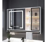 Armoire de salle de bain en aluminium avec miroir, anti-buée, lumière à intensité variable, miroir de courtoisie moderne avec armoire à pharmacie (90 x 75 x 12 cm)